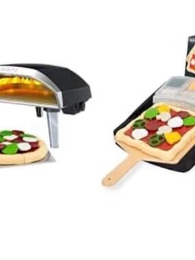 Pretend Play Pizza Oven Set - Black Play Oven with Multi-Color Accessories